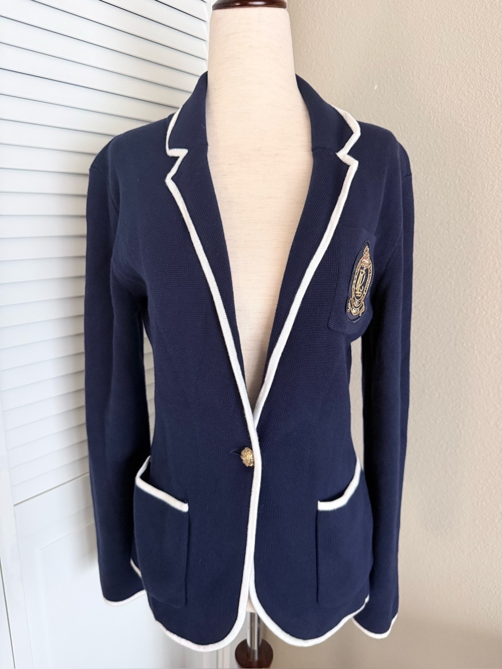 Lauren Ralph Lauren Navy Blazer Jacket  with White Trim - Women's Size XS EUC